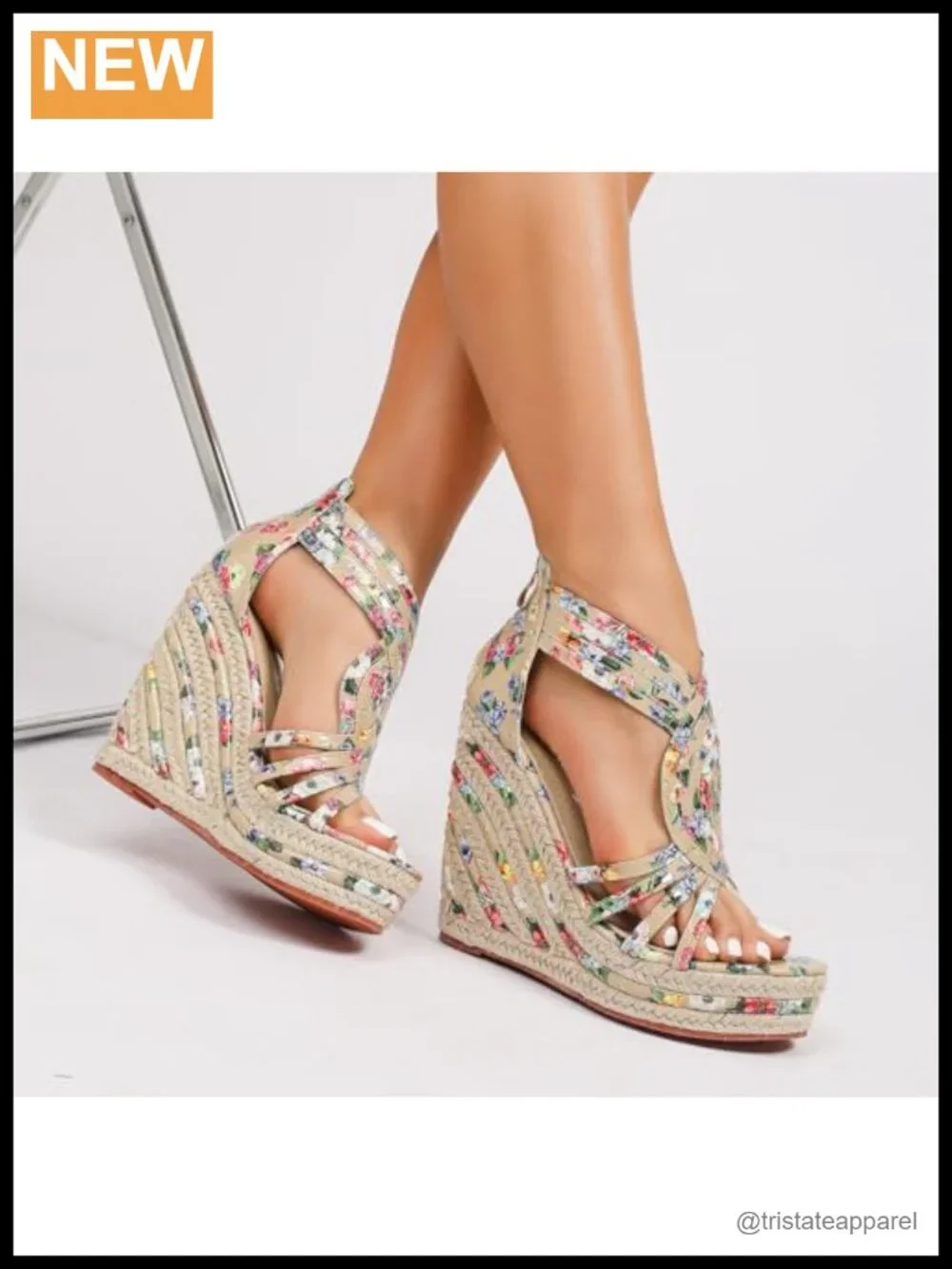Women's Platform Wedge Sandals Flower T-Strap Ankle Zip Peep Toe